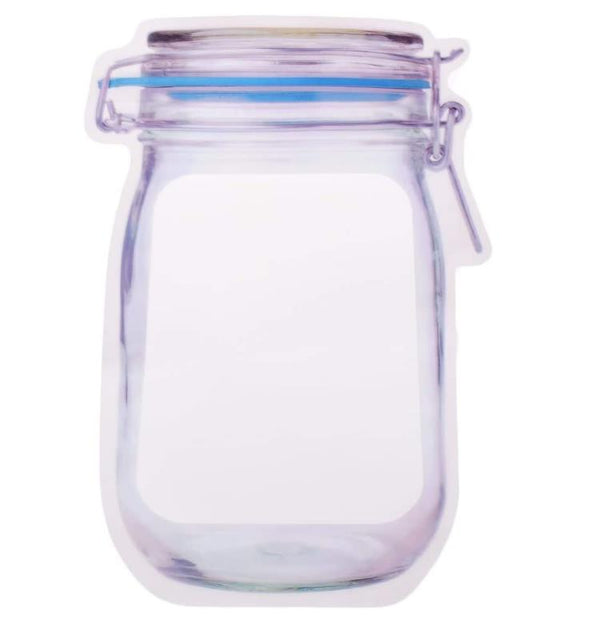 Airtight plastic food storage jar with zipper, 1000ml capacity.