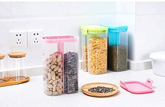 Transparent food storage container with two sections