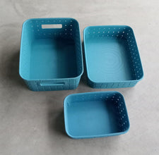 Elegant sky blue smart baskets set for home storage.